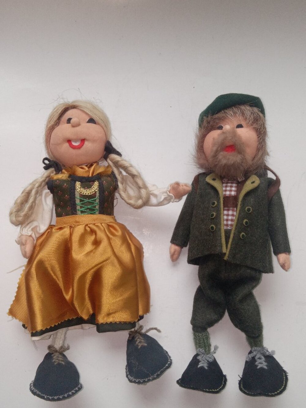 VTG Pair Man and Woman Dolls 12.5" Tyrolean Cloth German or Austrian Folk Art